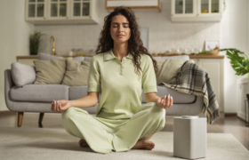 full-shot-woman-meditating-home